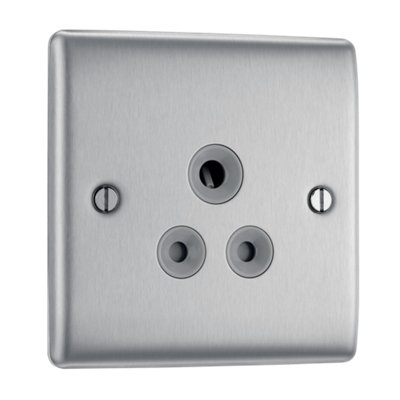 BG NBS29G Nexus 5A, unswitched socket round pin Brushed Steel