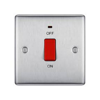 BG NBS74 Nexus Metal Brushed Steel 1G DP Cooker Switch with Neon 45A