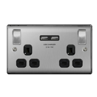 BG Nexus 13a 2 Gang Switch UK Plug Socket and USB Grey/Black (One Size)