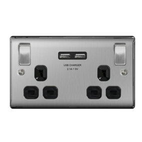 BG Nexus 13a 2 Gang Switch UK Plug Socket and USB Grey/Black (One Size)