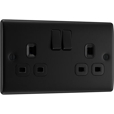 BG Nexus 13A Double Switched Socket, Matt Black, Black Inserts