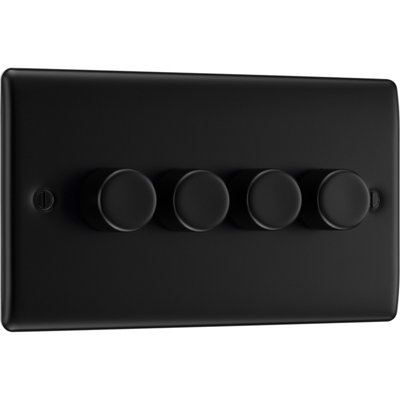 BG Nexus Metal 200W Quadruple Wall Dimmer Switch, 2 Way, Matt Black