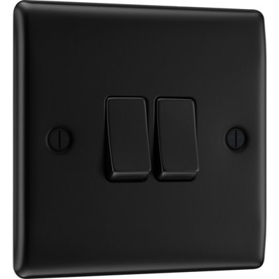 BG Nexus Metal 20A Double Wall Light Switch, 2 Way, Matt Black