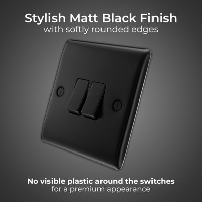 BG Nexus Metal 20A Double Wall Light Switch, 2 Way, Matt Black