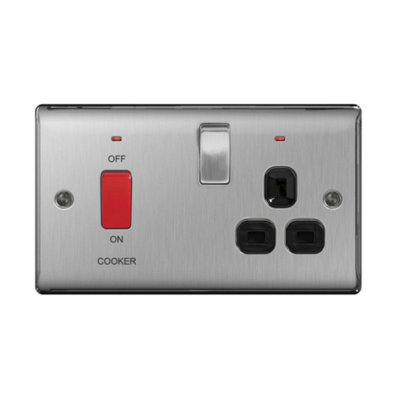 BG Nexus Metal Brushed Steel 45A Cooker Control Unit Switched 13A Power Socket