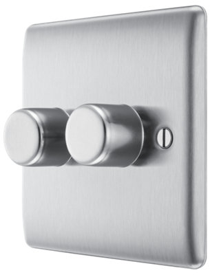 BG Nexus Metal Brushed Steel Double Intelligent Led Dimmer Switch, 2-Way On/Off