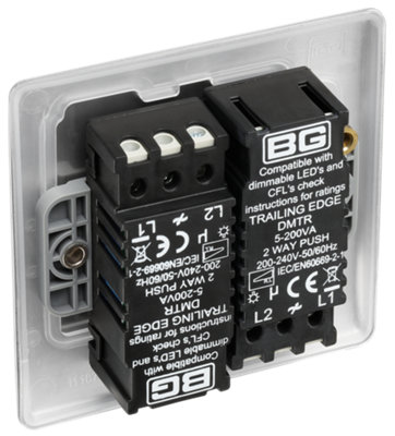 BG Nexus Metal Brushed Steel Double Intelligent Led Dimmer Switch, 2-Way On/Off