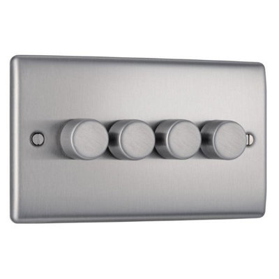 BG Nexus Metal Brushed Steel Quad Intelligent Led Dimmer Switch, 2-Way On/Off