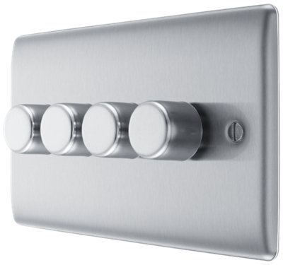 BG Nexus Metal Brushed Steel Quad Intelligent Led Dimmer Switch, 2-Way On/Off