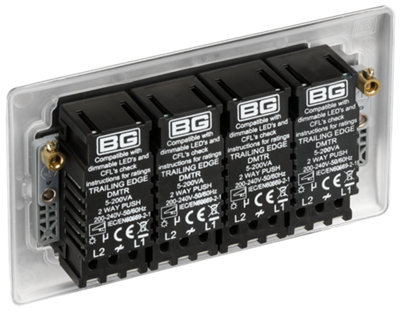 BG Nexus Metal Brushed Steel Quad Intelligent Led Dimmer Switch, 2-Way On/Off