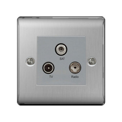 BG Nexus Metal Brushed Steel Screen Triplex TV/FM/SAT Socket