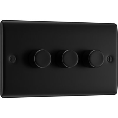 BG Nexus Metal Matt Black 200W Triple Dimmer Switch, 2-Way Push On/Off, Trailing Edge