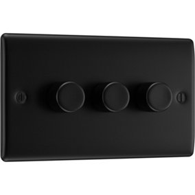 BG Nexus Metal Matt Black 200W Triple Dimmer Switch, 2-Way Push On/Off, Trailing Edge