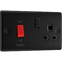 BG Nexus Metal Matt Black 45A Cooker Control Unit With Switched 13A Power Socket, Include Power Indicators