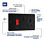 BG Nexus Metal Matt Black 45A Cooker Control Unit With Switched 13A Power Socket, Include Power Indicators