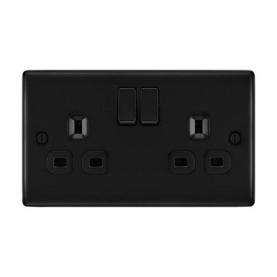 BG Nexus Metal Matt Black Double Switched 13A Power Socket | DIY at B&Q