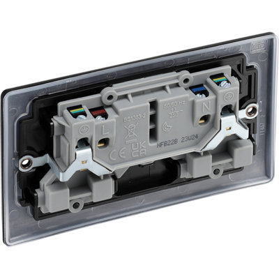 BG Nexus Metal Matt Black Double Switched 13A Power Socket - 3