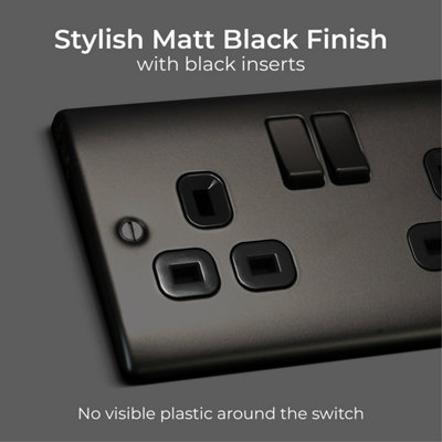 BG Nexus Metal Matt Black Double Switched 13A Power Socket - 4