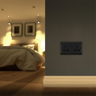 BG Nexus Metal Matt Black Double Switched 13A Power Socket - 7