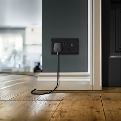 BG Nexus Metal Matt Black Double Switched 13A Power Socket - 8
