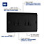 BG Nexus Metal Matt Black Quadruple Switch, 20A 16AX 2 Way
