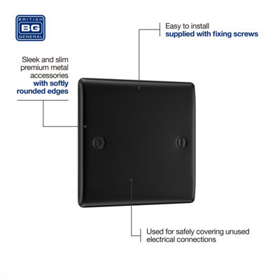 BG Nexus Metal Matt Black Single Blank Plate