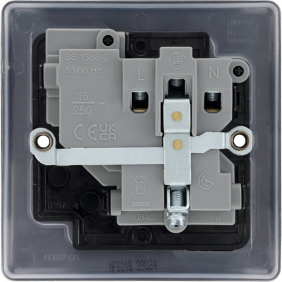 British General Nexus Metal 13A 2-Gang DP Switched Plug Socket Brushed Iridium  with Black Inserts - 4