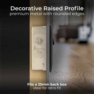 British General Nexus Metal 13A 2-Gang DP Switched Plug Socket Brushed Iridium  with Black Inserts - 6