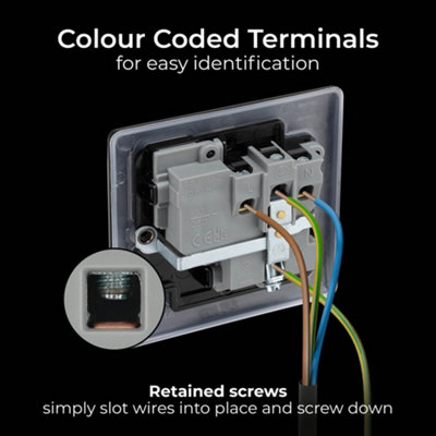 British General Nexus Metal 13A 2-Gang DP Switched Plug Socket Brushed Iridium  with Black Inserts - 7