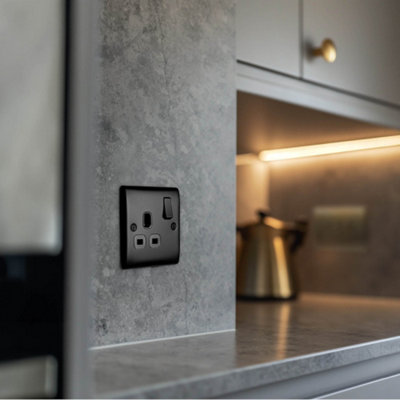 British General Nexus Metal 13A 2-Gang DP Switched Plug Socket Brushed Iridium  with Black Inserts - 9