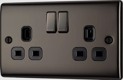 BG Nexus NBN22B 13A Switched Double Plug Socket 2 Gang Decorative Metal Power Outlet with Black Nickel Finish - Pack of 5
