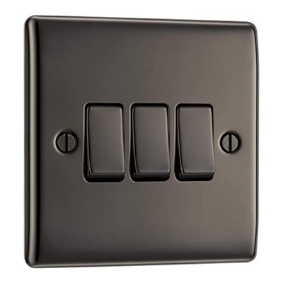 BG Nexus NBN43 Metal Black Nickel Triple Switch 2 Way Light Switch Plate