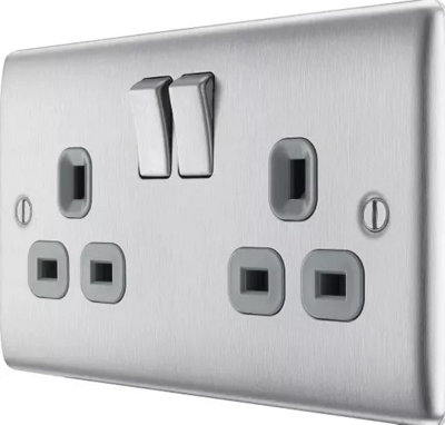 BG Nexus NBS22G 13A Switched Double Plug Socket 2 Gang  Decorative Metal Power Outlet with Brushed Steel Finish - Pack of 5 - 3