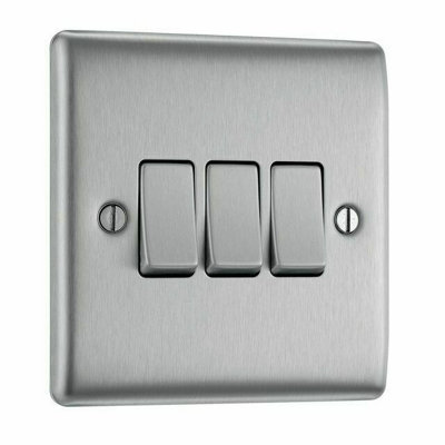 BG Nexus NBS43 Metal Brushed Stainless Steel Triple Switch 2 Way Light Switch Plate