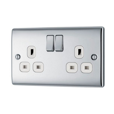 BG Nexus NPC22W 13A Switched Double Plug Socket 2 Gang Decorative Metal Power Outlet with Polished Chrome Finish - Pack of 5 - 3