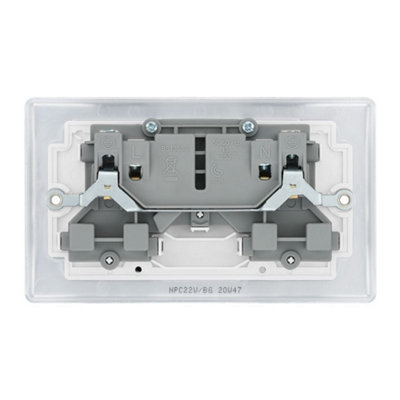 BG Nexus NPC22W 13A Switched Double Plug Socket 2 Gang Decorative Metal Power Outlet with Polished Chrome Finish - Pack of 5 - 5