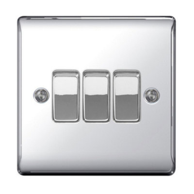 BG Nexus NPC43 Metal Polished Chrome Triple Switch 2 Way Light Switch Plate