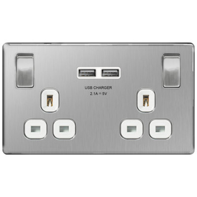 BG Nexus Screwless Switched Socket Dual USB-A 13A 2G Brushed Steel ...