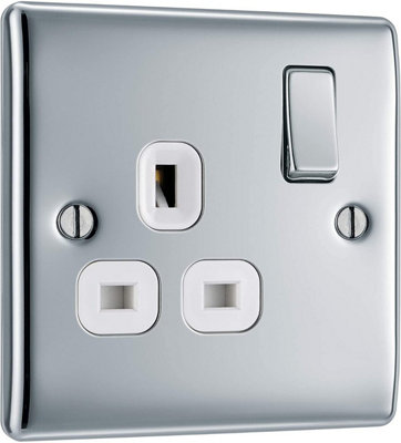 BG NPC21W Nexus Polished Chrome Single Switched Socket Rounded Plate 13 Amp