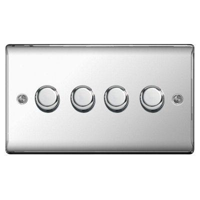 BG NPC84 Quad Intelligent LED Dimmer Switch 2-Way Push On/Off-Polished Chrome