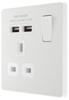 BG PCDCL21U2W Pearlescent White Evolve 1 Gang 13A 2x USB-A 2.1A Switched Socket Outlet - White Insert - 4