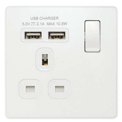 BG PCDCL21U2W Pearlescent White Evolve 1 Gang 13A 2x USB-A 2.1A Switched Socket Outlet - White Insert - 7