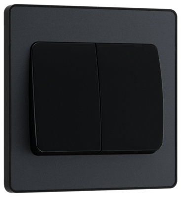 BG PCDMG42WB Matt Grey Evolve 2 Gang 20A 16AX 2 Light Switch-Black Insert