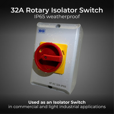 BG Rotary Isolator Switch 4 Pole Padlockable Handle IP65 Rated 44A