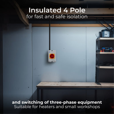 BG Rotary Isolator Switch 4 Pole Padlockable Handle IP65 Rated 44A