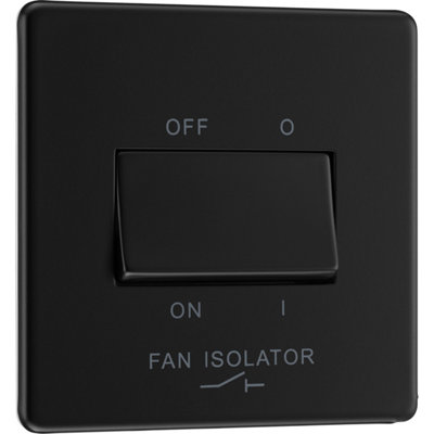 BG Screwless Flatplate Matt Black, 10AX Triple Pole Fan Isolator Switch