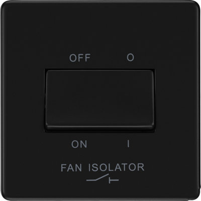 BG Screwless Flatplate Matt Black, 10AX Triple Pole Fan Isolator Switch
