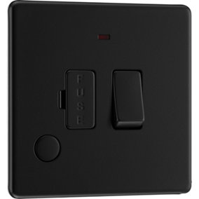 BG Screwless Flatplate Matt Black, 13A Switched Fused Connection Unit with LED Indicator and Flex Outlet
