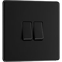 BG Screwless Flatplate Matt Black, 20A 16AX Double Switch, 2 Way