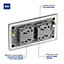 BG Screwless Flatplate Matt Black, 20A 16AX Quadruple Switch, 2 Way
